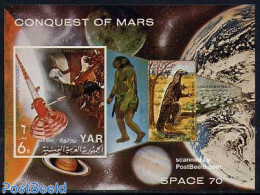 Yemen, Arab Republic 1971 Mars Conquest S/s Imperforated, Mint NH, Nature - Transport - Prehistoric Animals - Space Ex.. - Prehistorisch