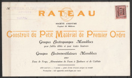 Pub Pompes & Ventilateurs RATEAU Affr. PREO Houyoux 3c 1924 Pour Verreries Et Gobleteries Nouvelles à MANAGE - Typografisch 1922-31 (Houyoux)
