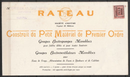 Pub Pompes & Ventilateurs RATEAU Affr. PREO Houyoux 3c 1924 Pour Verreries Et Gobleteries Nouvelles à MANAGE - Typo Precancels 1922-31 (Houyoux)