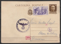 Italie - CP EP 30cts + Tp Hitler & Mussolini 50cts Flam. BOLLANO /7 IX 194? Pour AHORN BEI COBURG - Cachet Censure Allem - Postwaardestukken