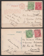 Tasmanie - Lot 2 CP Affr. 1d + 1/2d Càd LAUNCESTON & QUEENSTOWN 1917 Pour MARSEILLE - Cachets Censure "PASSED" - Storia Postale