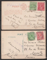 Tasmanie - Lot 2 CP Affr. 1d + 1/2d Càd LAUNCESTON & QUEENSTOWN 1917 Pour MARSEILLE - Cachets Censure "PASSED" - Brieven En Documenten