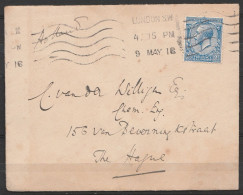 LSC (sans Texte) Affr. 2 1/2p KGV Bleu Flam. LONDON S.W./9 MY 1916 Pour LA HAYE (Pays-Bas) - Cachet Et étiquette Censure - Poststempel
