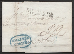 Espagne - L. Datée 14 Janvier 1832 De CORUÑA Pour LONDRES - Griffe "Espagne PAR / St.JEAN-DE-LUZ" + Cachet "GALICIA / CO - ...-1850 Prephilately