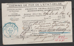 Récépissé Chemins De Fer De L'Etat Belge Du Charbonnages De Bois-du-Luc - Càd Octogon "HOUDENG /27 NOVE 1893" - Dokumente & Fragmente