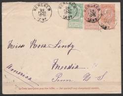 Entier Postal 10c + N°56+57 Càd MERCKEM /20 FEVR 1899 Pour Les Etats-Unis (Pensylvannie) (au Doc: Flam NEW YORK - 1893-1900 Barbas Cortas
