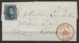 L. Datée 1e Octobre 1851 De Vivier L'Agneau Affr. N°7 Càd NAMUR /1 OCT 1851 Pour LIERRE - Boîte "E" (au Dos: Càd LIERRE) - 1851-1857 Medallones (6/8)