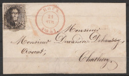 L. Affr. N°3 (pl 1) P160 Càd ROUX /21 AVR 1851 Pour Avocat à CHARLEROY (au Dos: Càd Arrivée CHARLEROI) - 1849-1850 Medaillen (3/5)