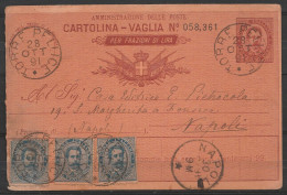 Italie - Cartolina-Vaglia Per Frazioni Di Lira 10c + 60c Càd TORRE PELLICE /28 OTT 1891 Pour NAPOLI (état - Voir Scans) - Postwaardestukken