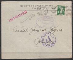 L. Imprimés Entête Société De Crédit Suisse Affr. 5c Flam. "GENEVE 11/29 II 1916/ RUE DU STAND" Pour BRUXELLES - Cachets - Lettres & Documents