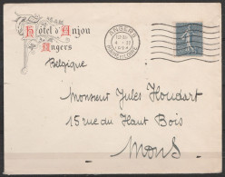 L. Entête Hôtel D'Anjou Affr. N°161 Flam. ANGERS /4.II 1924 Pour MONS - 1903-60 Semeuse A Righe