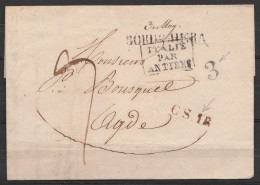 L. Datée 3 Mai 1839 De LA BORDIGHIERE (Bordighera) Pour AGDE - Encadr. [ITALIE PAR ANTIBES] Griffes "C.S.1 R" & "3" & "B - 1801-1848: Voorlopers XIX