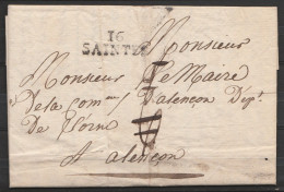 L. Datée 18 Juin 1819 De Saintes Pour ALENCON (Orne) - Griffe "I6 SAINTES" - Port "6" Biffé - 1801-1848: Voorlopers XIX