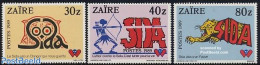 Congo Dem. Republic, (zaire) 1990 Anti Aids 3v, Mint NH, Health - Nature - Sport - AIDS - Health - Cat Family - Shooti.. - Krankheiten