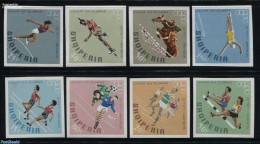 Albania 1968 Olympic Games Mexico 8v Imperforated, Mint NH, Nature - Sport - Horses - Football - Olympic Games - Swimm.. - Natación