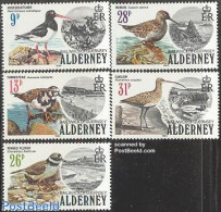 Alderney 1984 Sea Birds 5v, Mint NH, Nature - Transport - Birds - Ships And Boats - Barche