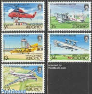 Alderney 1985 50 Years Airport Alderney 5v, Mint NH, Transport - Helicopters - Aircraft & Aviation - Hélicoptères