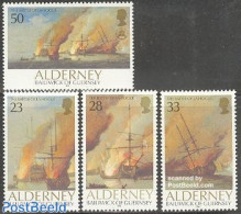 Alderney 1992 Battle Of La Hogue 4v, Mint NH, Transport - Fire Fighters & Prevention - Ships And Boats - Art - Paintings - Brandweer