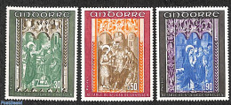 Andorra, French Post 1971 Frescoes 3v, Mint NH, Religion - Religion - Art - Paintings - Unused Stamps