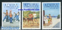 Aruba 2001 Child Welfare 3v, Mint NH, Nature - Transport - Dogs - Environment - Traffic Safety - Umweltschutz Und Klima