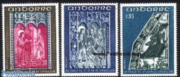 Andorra, French Post 1972 Frescos 3v, Mint NH, Religion - Religion - Art - Paintings - Unused Stamps