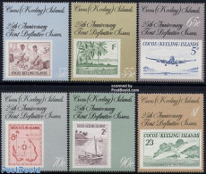Cocos Islands 1988 25 Years Stamps 6v, Mint NH, Nature - Transport - Various - Birds - Stamps On Stamps - Aircraft & A.. - Postzegels Op Postzegels