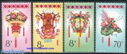 China People’s Republic 1985 Lanterns 4v, Mint NH, Nature - Various - Flowers & Plants - Roses - Folklore - Ungebraucht