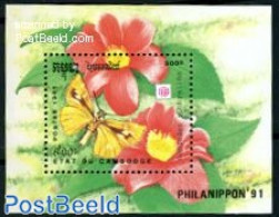 Cambodia 1991 Philanippon S/s, Mint NH, Nature - Butterflies - Flowers & Plants - Cambodja
