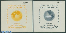 Colombia 1950 75 Years UPU 2 S/s, Mint NH, Various - U.P.U. - Globes - Maps - U.P.U.