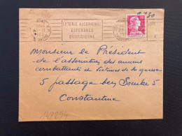 LETTRE TP M DE MULLER ALGERIE 15F OBL.MEC.23-11 1955 CONSTANTINE RP Pour La FRANCE - 1955-1961 Marianna Di Muller