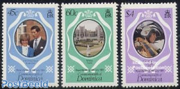 Dominica 1981 Charles & Diana Wedding 3v, Diff. Colours, Mint NH, History - Charles & Diana - Kings & Queens (Royalty) - Familles Royales