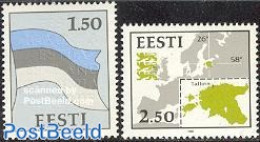Estonia 1991 Map And Flag 2v, Mint NH, History - Various - Europa Hang-on Issues - Flags - Maps - Idee Europee