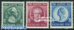 Germany, French Zone 1949 Rheinland-Pfalz, Goethe 3v, Mint NH, Art - Authors - Schriftsteller