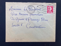 LETTRE TP M DE MULLER ALGERIE 15F OBL.MEC.13-3 1956 BISKRA CONSTANTINE Pour La FRANCE - 1955-1961 Marianne (Muller)