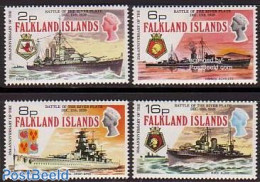 Falkland Islands 1974 Punta Del Este Battle 4v, Mint NH, History - Transport - Coat Of Arms - Militarism - Ships And B.. - Militaria