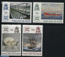 Falkland Islands 1988 300 Years Lloyds 4v, Mint NH, Transport - Various - Ships And Boats - Agriculture - Banking And .. - Schiffe