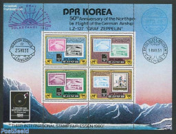 Korea, North 1980 Int. Stamp Fair Essen 4v M/s, Mint NH, Transport - Stamps On Stamps - Zeppelins - Briefmarken Auf Briefmarken