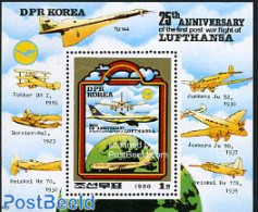 Korea, North 1980 First Post-war Flight Of Lufthansa S/s, Mint NH, Transport - Various - Aircraft & Aviation - Globes - Flugzeuge