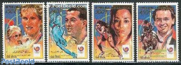 Central Africa 1989 Olympic Winners 4v, Mint NH, Nature - Sport - Horses - Athletics - Olympic Games - Swimming - Atletica