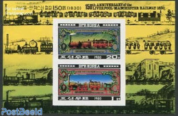 Korea, North 1980 150 Years Railways 2v M/s, Imperforated, Mint NH, Transport - Korea (Noord)