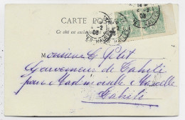 BLANC 5C PAIRE DECALAGE CARTE PARIS 1903 POUR  LE GOUVERNEUR DE TAHITI DESTINATION RARE - 1900-29 Blanc
