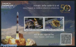 India 2015 Sattelites, Joint Issue France S/s, Mint NH, Transport - Various - Space Exploration - Globes - Joint Issues - Ungebraucht