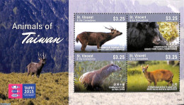 Saint Vincent 2015 Animals Of Taiwan 4v M/s, Mint NH, Nature - Animals (others & Mixed) - Bears - Deer - Wild Mammals - St.Vincent (1979-...)