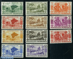 New Hebrides 1953 Definitives 11v F, Unused (hinged), History - Transport - Ships And Boats - Ongebruikt