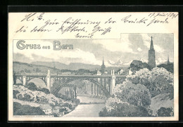 AK Bern, Brücke Mit Ortspartie  - Bern