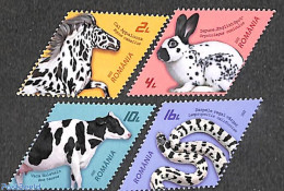 Romania 2022 Black On White Spotted Animals 4v, Mint NH, History - Nature - Knights - Cattle - Horses - Snakes - Neufs