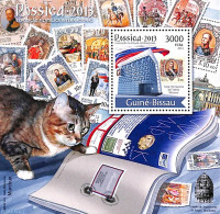 Guinea Bissau 2012 Rossica 2013 S/s, Mint NH, Nature - Cats - Philately - Stamps On Stamps - Francobolli Su Francobolli