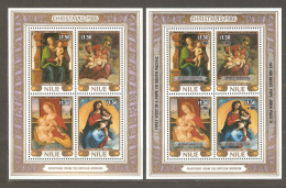 Niue: Mint Block And With Surtax &Overprint, Christmas - Paintings By Italian Artists, 1986, Mi#Bl-105,107, MNH - Niue