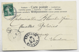 SEMEUSE 5C FACTEUR BOITIER ST VINCENT BSES ALPES 1908 + BOITE B/2 SUR CARTE SISTERON - 1877-1920: Semi-moderne Periode