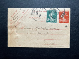 10c ENTIER CARTE LETTRE & 5c SEMEUSE / PARIS 43 R. LITTRE POUR PARIS / 1917 - Letter Cards
